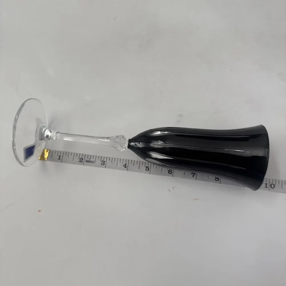 Set of 5 Le Stelle Cristal Design Black Glasses Champagne Flutes Cut to Clear - Picture 11 of 12